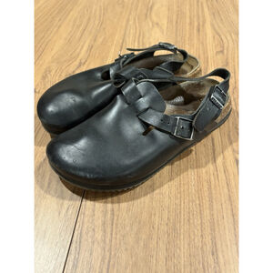 Birkenstock Tokio Black Leather Work Shoes Clogs Size 38 245 US W 7.5 (M Sz6) E